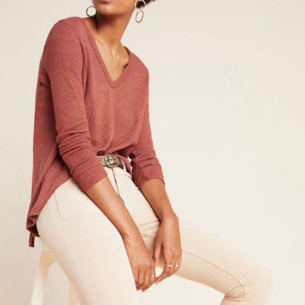 Anthropologie T.La Vicky Thermal Waffle Knit Top Size Small